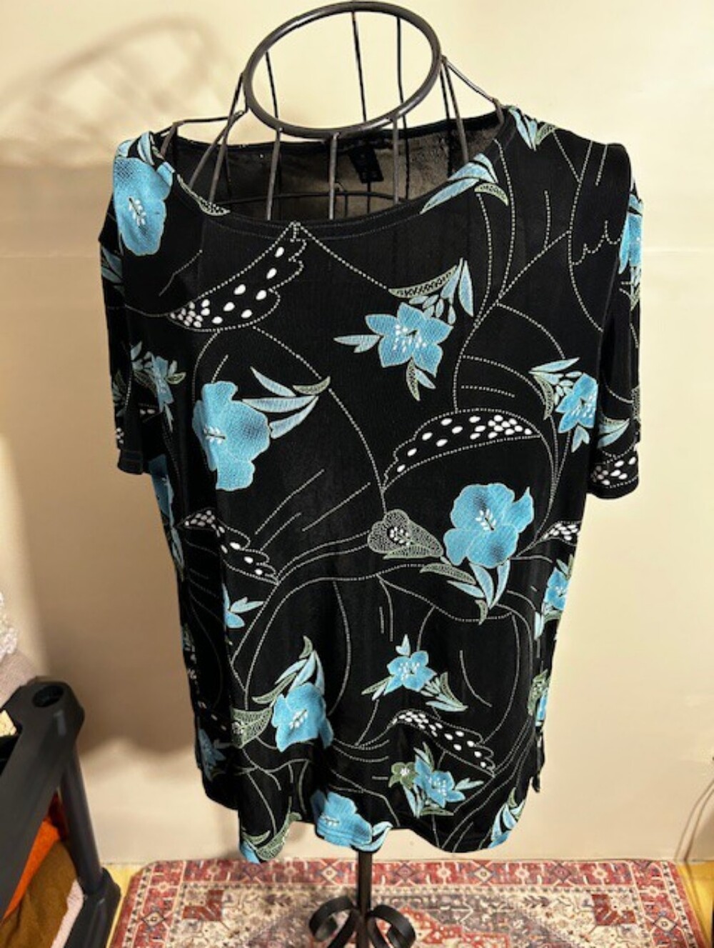 size extra large womens pretty floral shirt top blouse casual dress  black blue